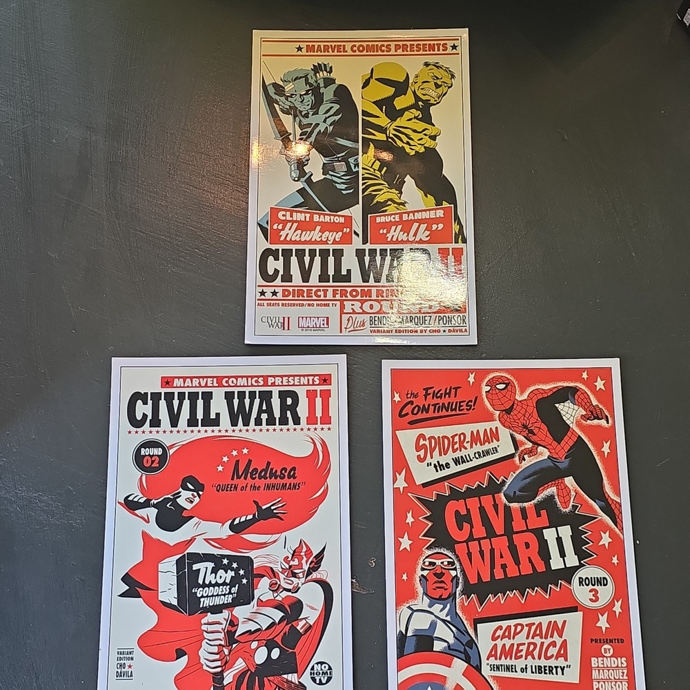 Marvel Civil War II Art Print Set Spider-Man Hulk Thor Captain America 3pc